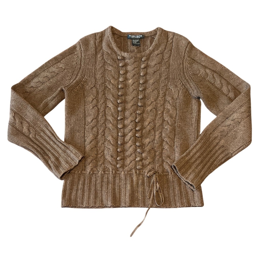 Mariele Waithe 100% Cashmere Cable‎ Knit Bobble Sweater Brown Womens Medium